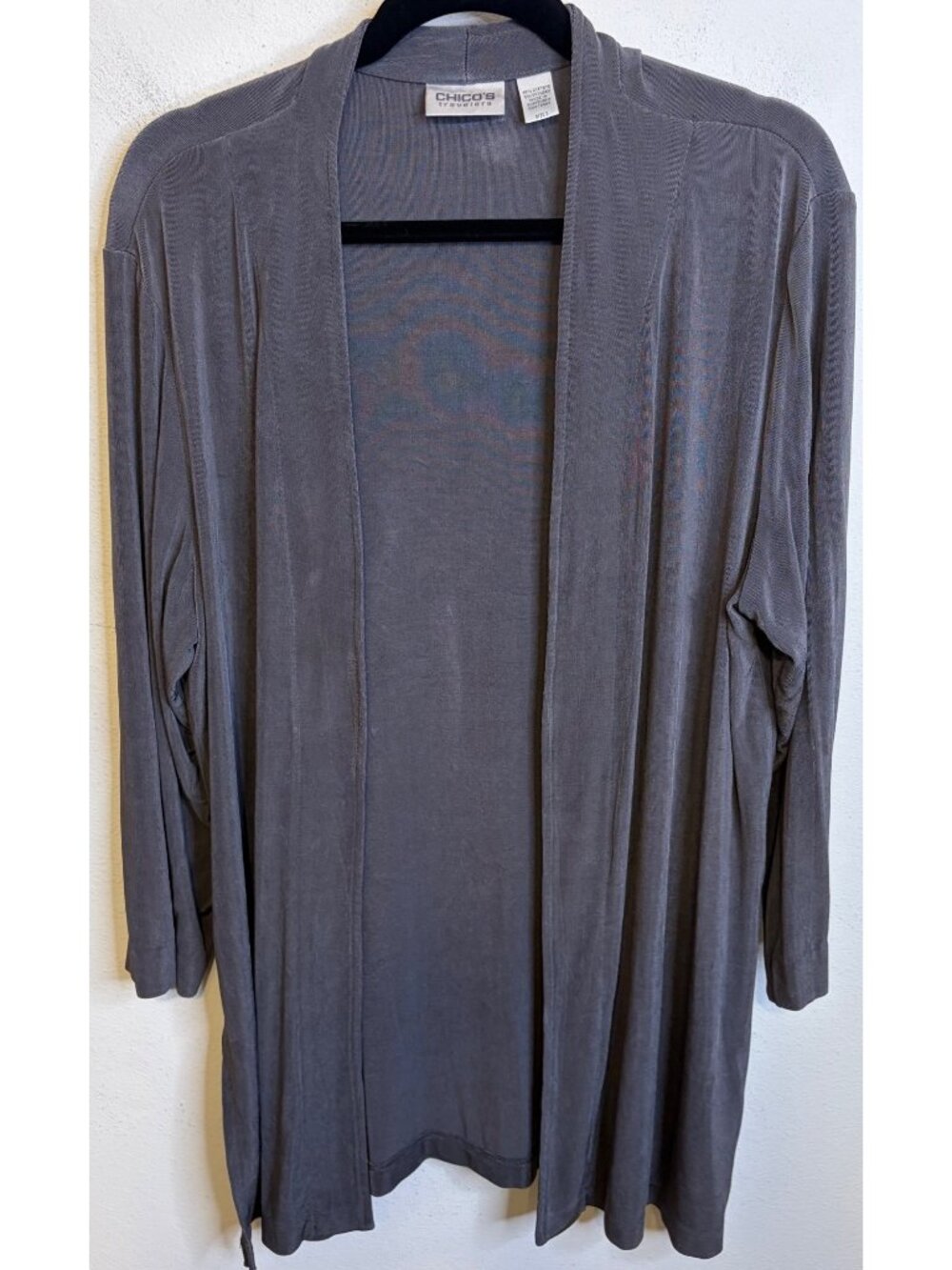 Chico's Travelers Size 3 XL Gray Open Front Long Maxi Cardigan Flowy Stretch
